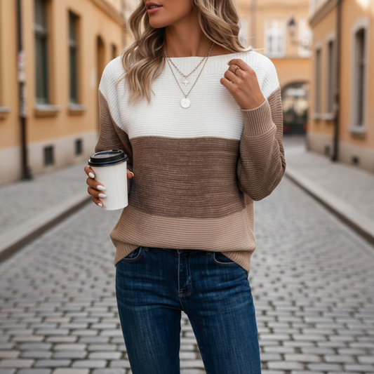 Women's Long Sleeve Color Block Casual Sweater
