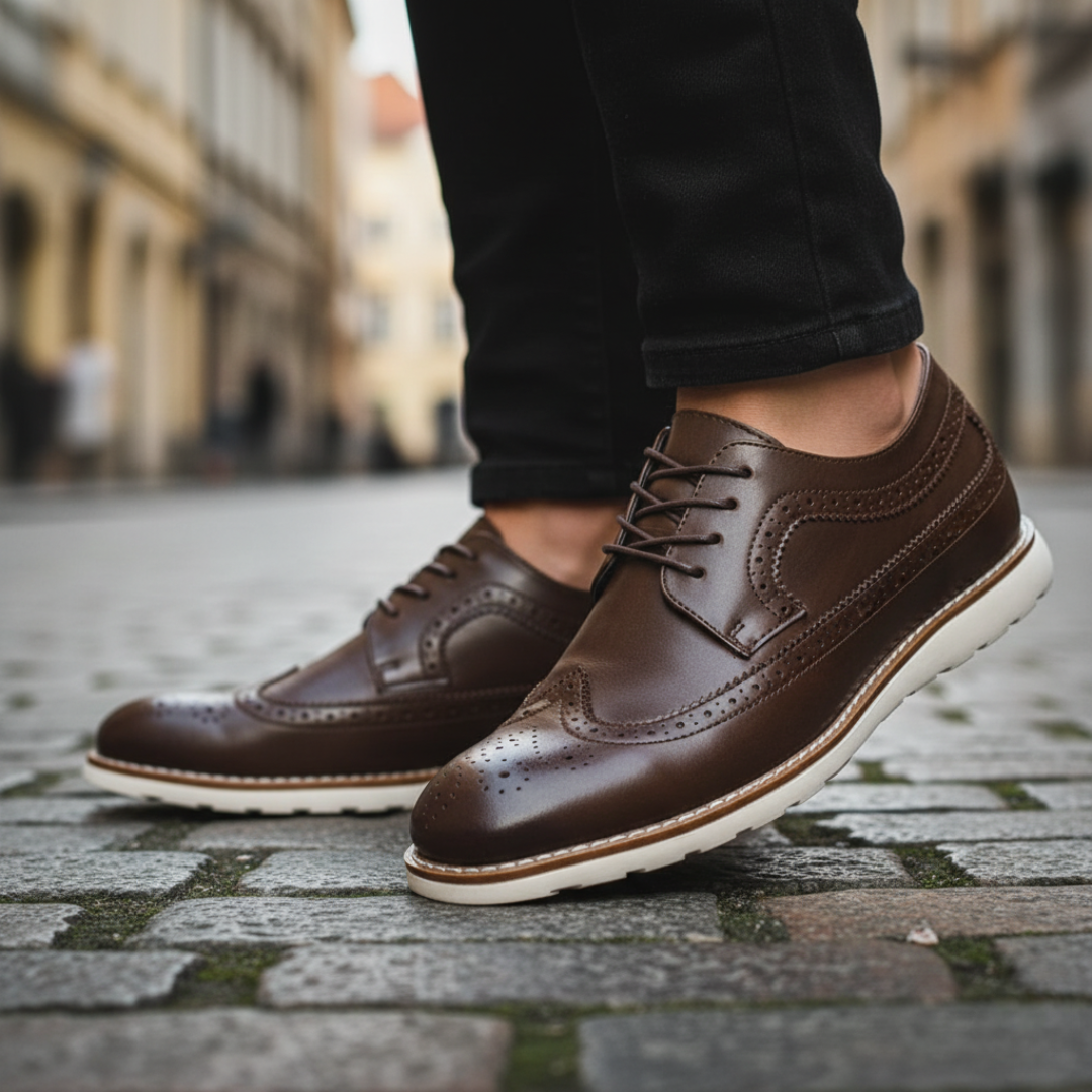 Men's Synthetic Leather Shoes in Black, Blue, Brown with White Sole
