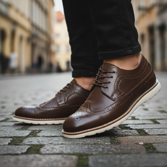 Men's Synthetic Leather Shoes in Black, Blue, Brown with White Sole