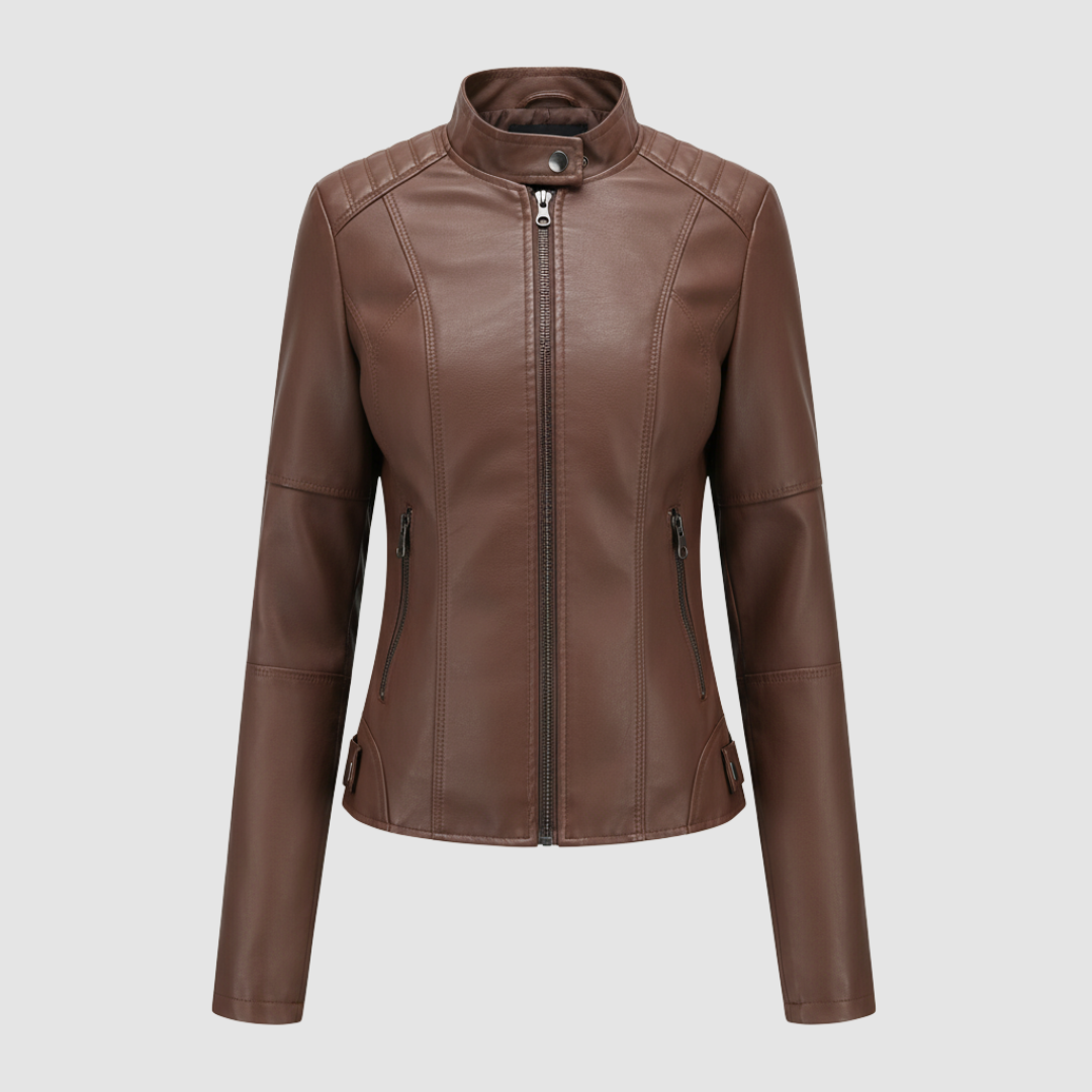 Women's Biker Jacket with Mandarin Collar