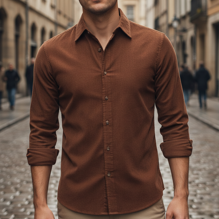 Camicia aderente da uomo in velluto a coste