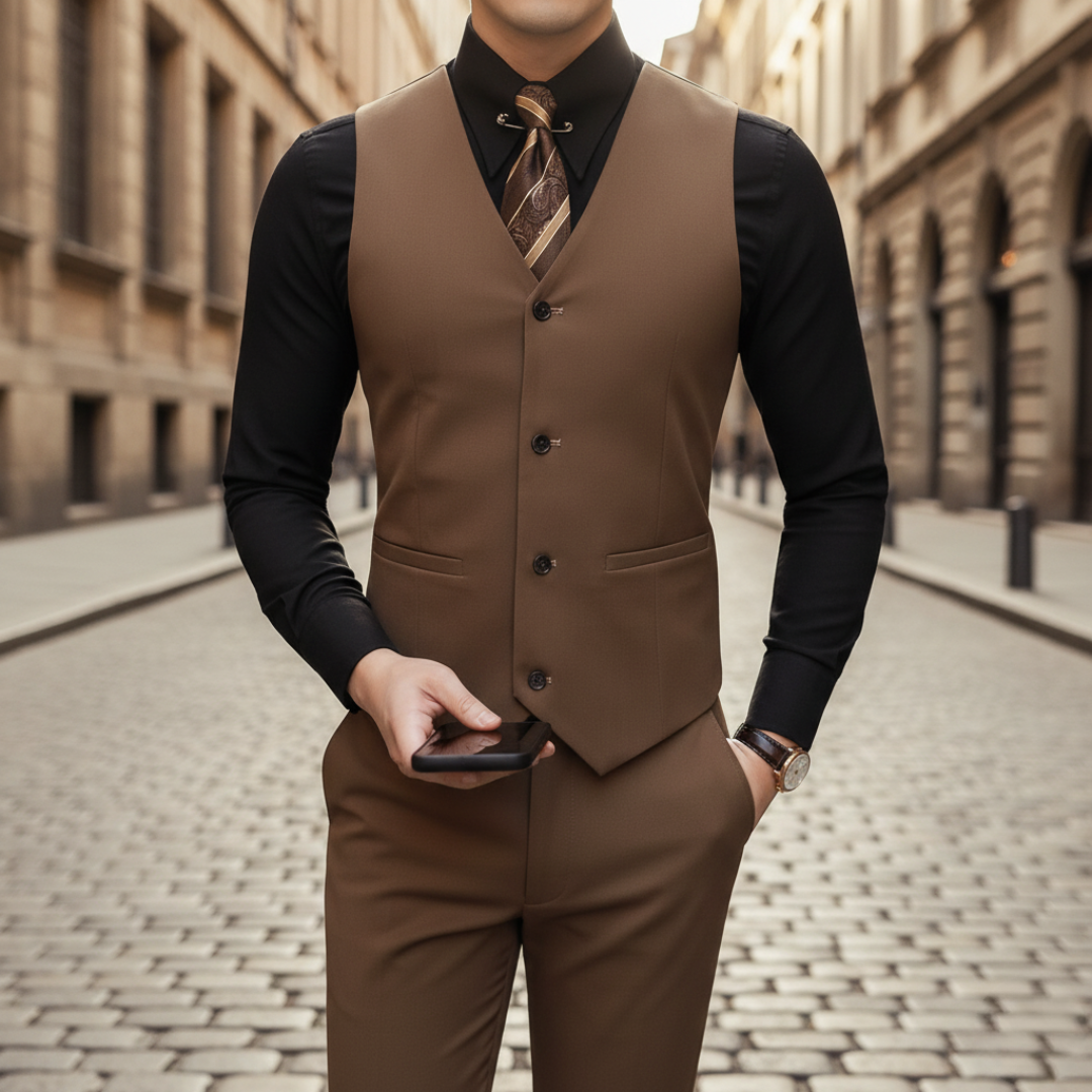 Men's Slim Fit Stretch Fabric Waistcoat with V-Neck and Buttons