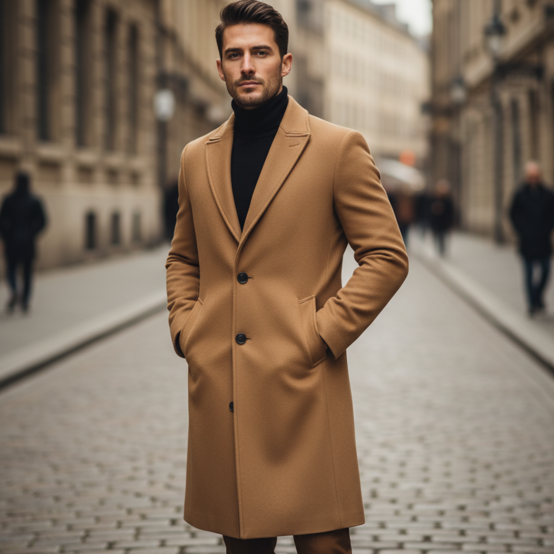 Men's Coat with Pockets and Buttons