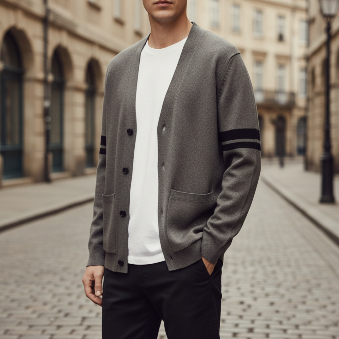 Men's Striped Cardigan – Elegant Winter Jacket