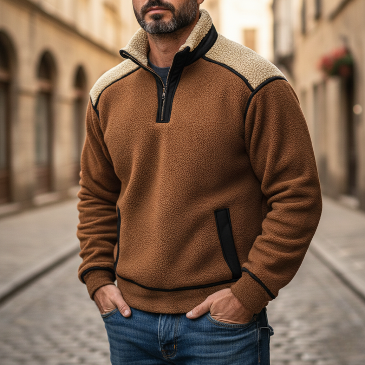 Men's Half Zip Fleece in Mixed Fabric