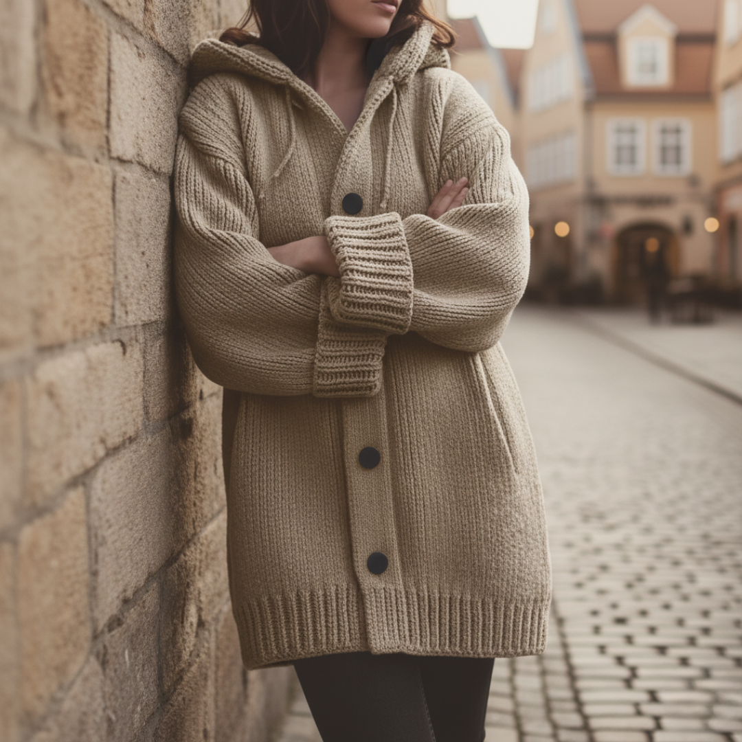 Women's Oversized Cardigan with Hood in Mixed Fibers