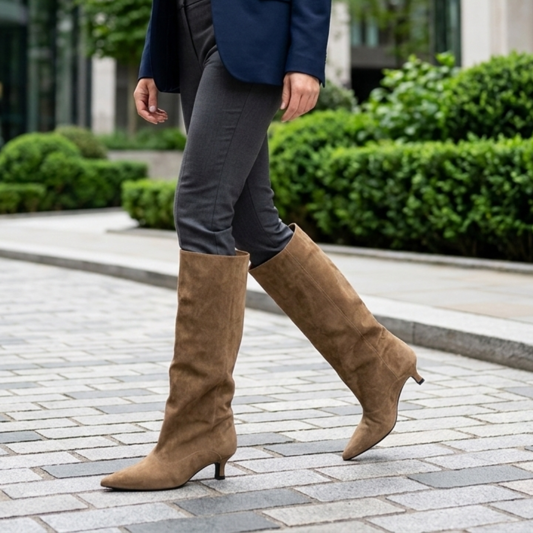 High Women's Pointed Toe Boots with Low Heel