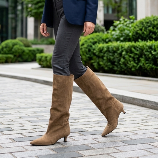 High Women's Pointed Toe Boots with Low Heel