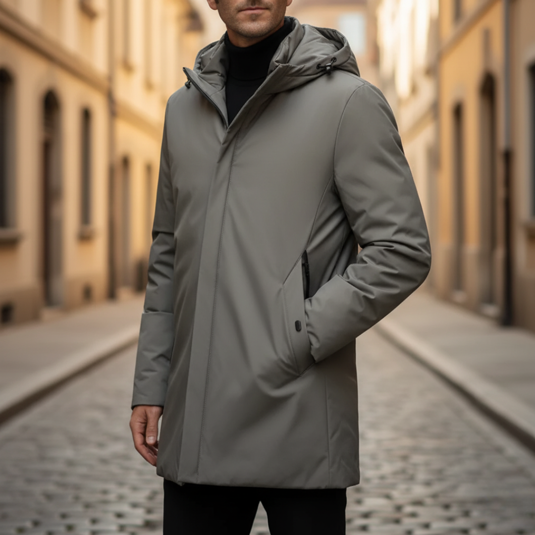 Men's Winter Parka Jacket Mixed Fabric with Hood