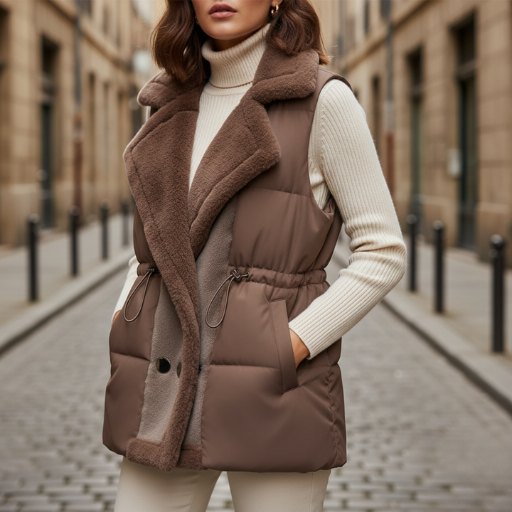 Women's Padded Gilet with Faux Fur Collar