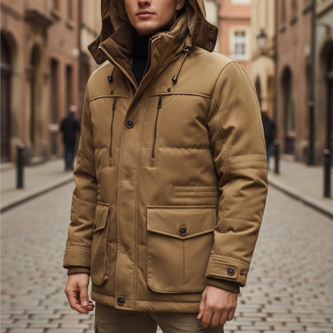 Men's Waterproof Jacket with Hood and Faux Fur Lining