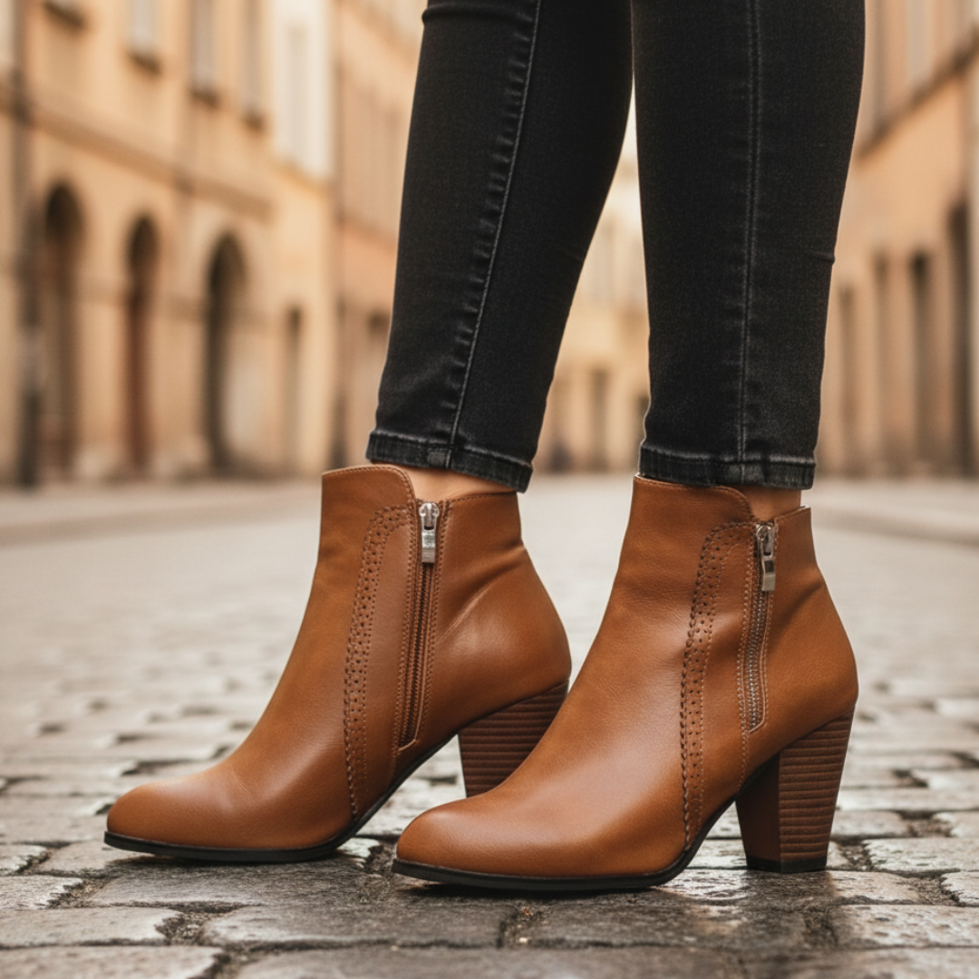 Women's Synthetic Leather Ankle Boots with Heel and Zipper