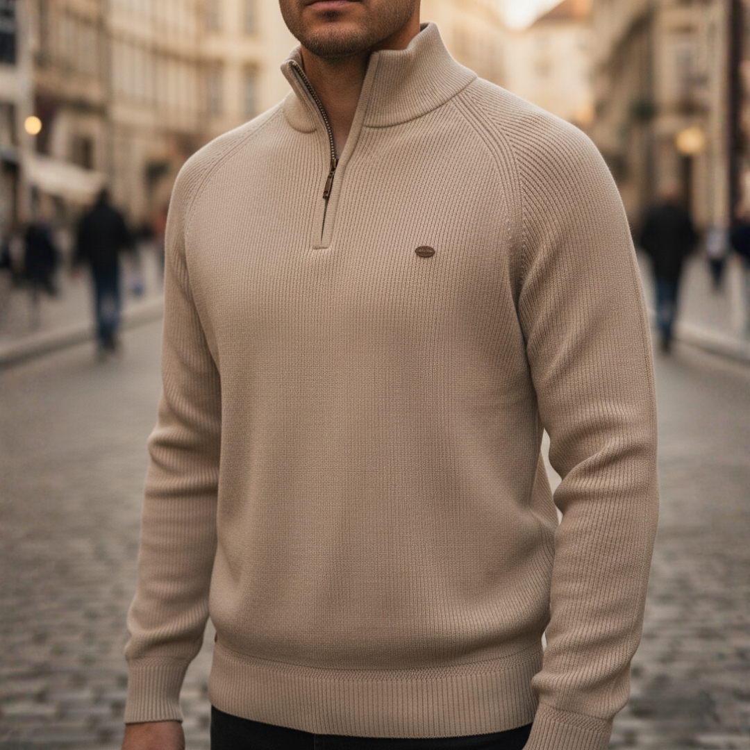 Men's Sweater with High Collar and Half Zip
