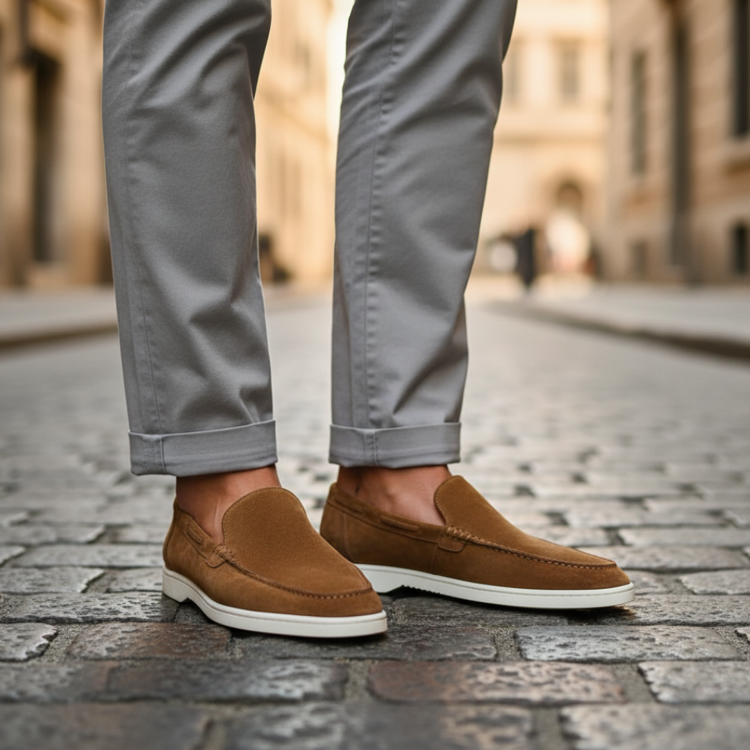 Men's Suede Moccasins with Rubber Sole