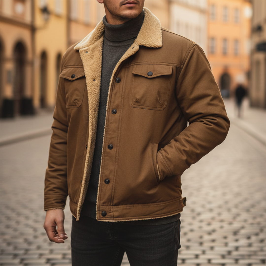 Men's Winter Jacket in Fabric with Inner Fur