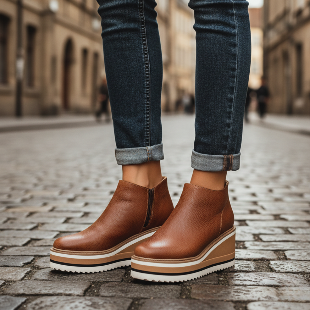 Women's Faux Leather Ankle Boots with Zip and Wedge Heel