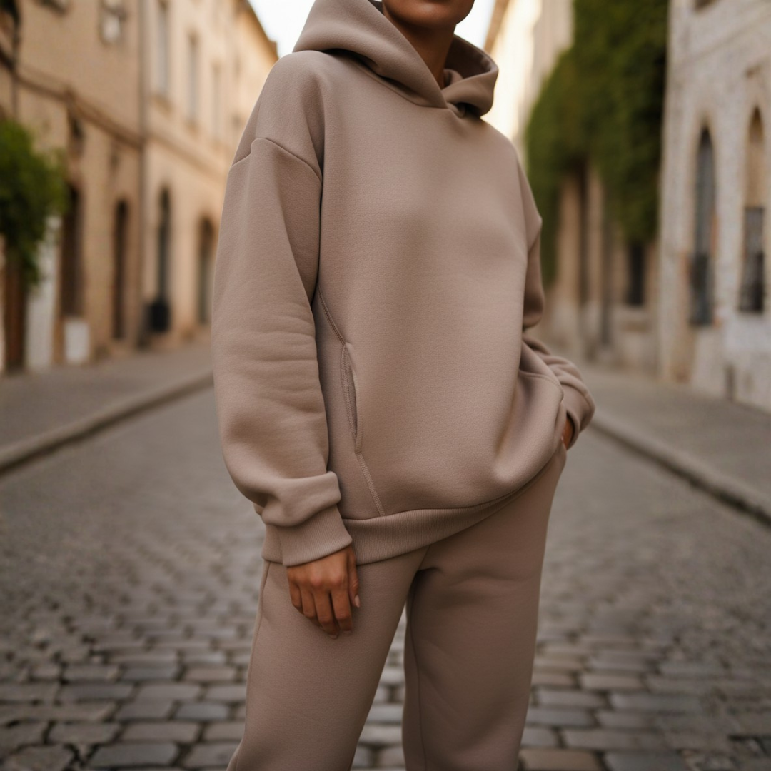 Women's Tracksuit with Hood in Elegant Sporty Mixed Fabrics