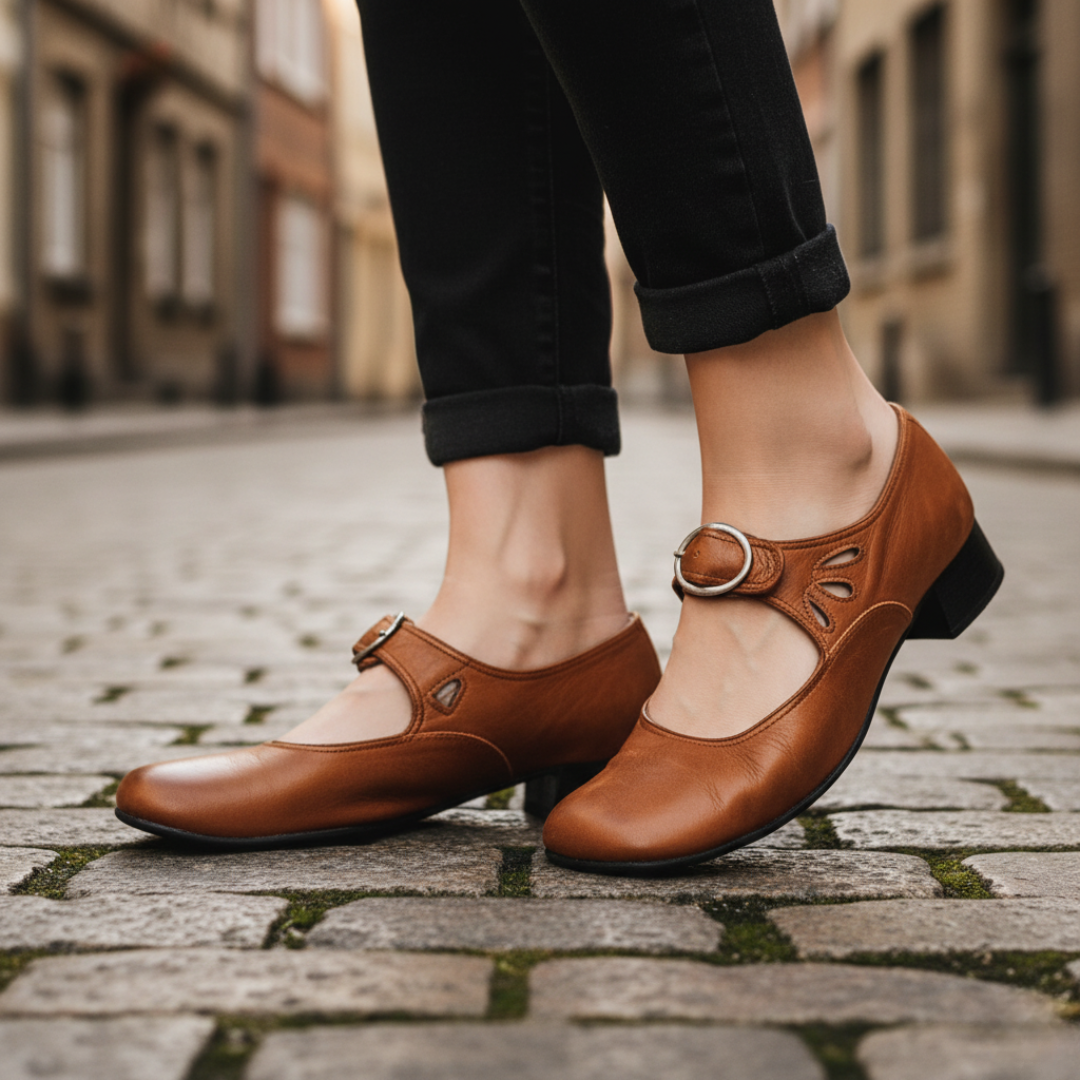 Women's Heeled Shoes with Faux Leather Strap