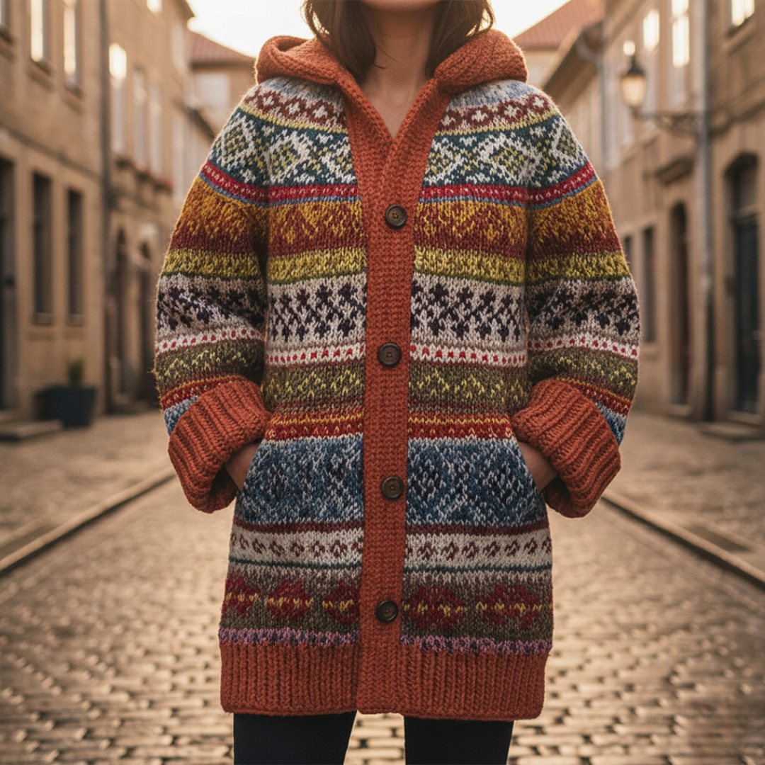 Women's Short Jacket in Mixed Material with Notched Collar and Buttons