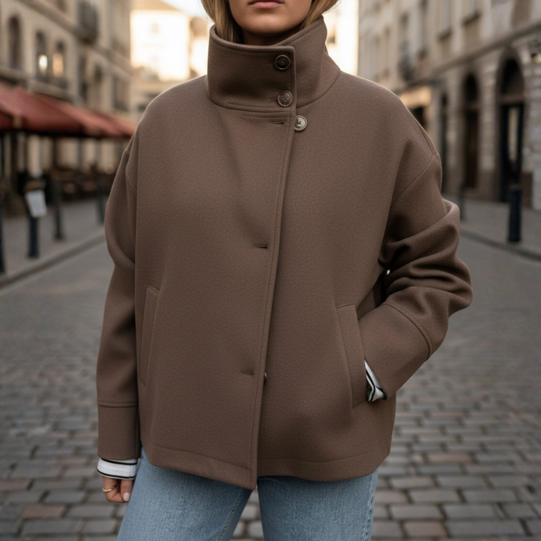 Women's Coat with High Collar and Buttons