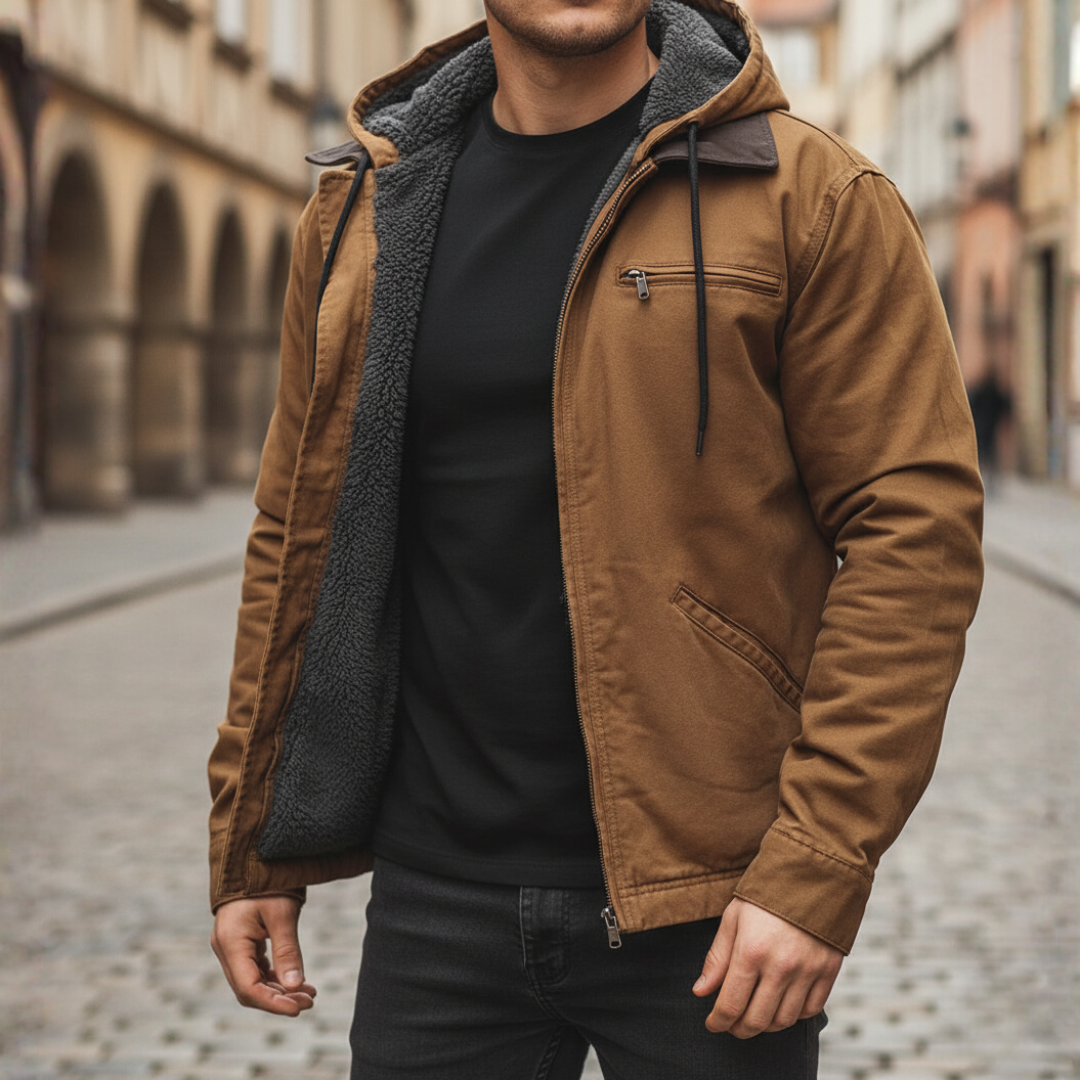 Men's Winter Jacket with Inner Fur, Durable Fabric