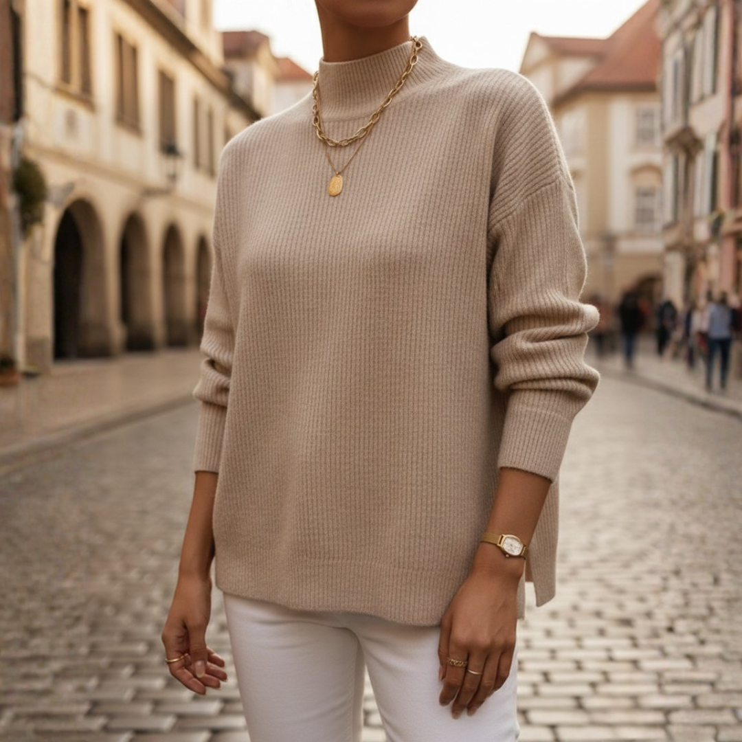 Women's High Neck Sweater in Milk White
