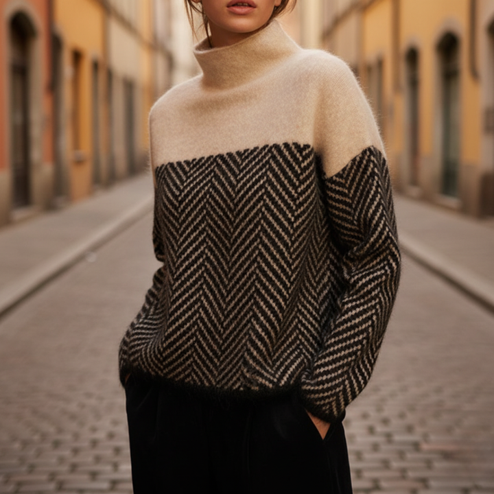 High Neck Sweater with Zigzag Pattern