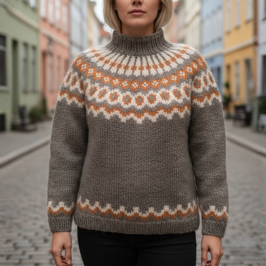 Women's Winter Jacquard Sweater with High Collar