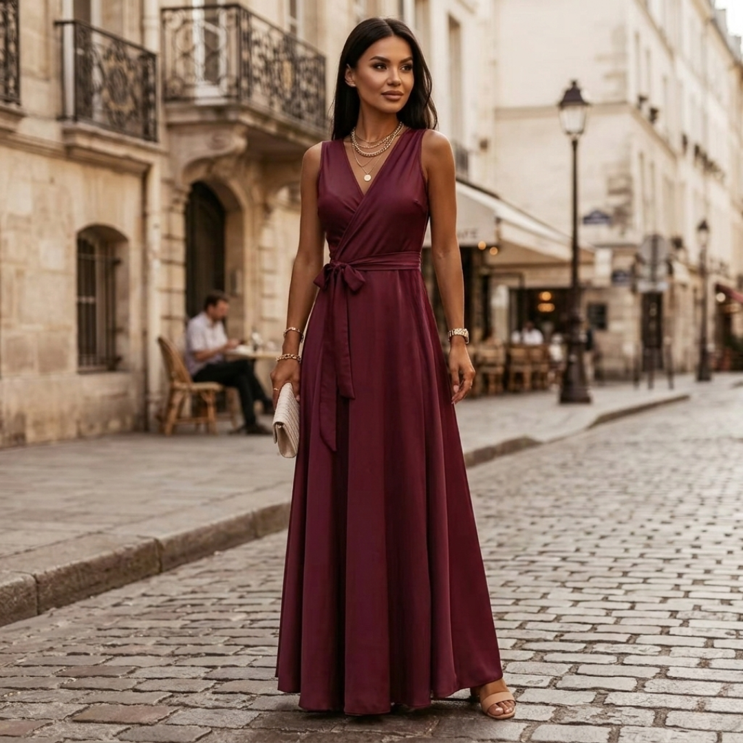 Women's Fluid Electric Blue Maxi Dress | Elegant V-Neck Evening Gown 6