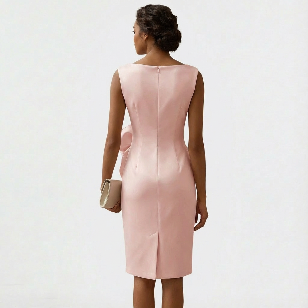 Women's Midi Satin Dress with Front Bow – Ceremony