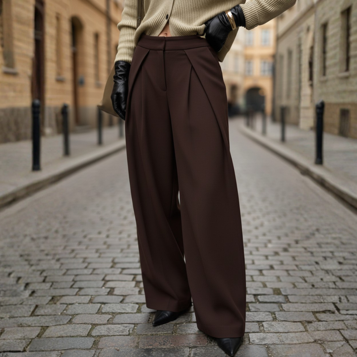 Pantaloni plissettati a vita alta da donna