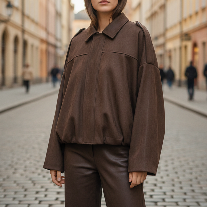 Elegant Oversized Women's Jacket in Mixed Fabric