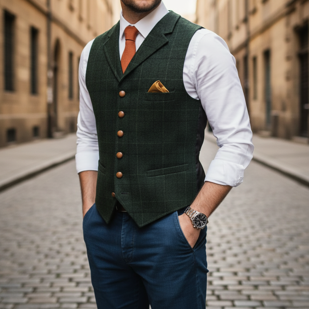 Elegant Men's Single-Breasted Check Waistcoat