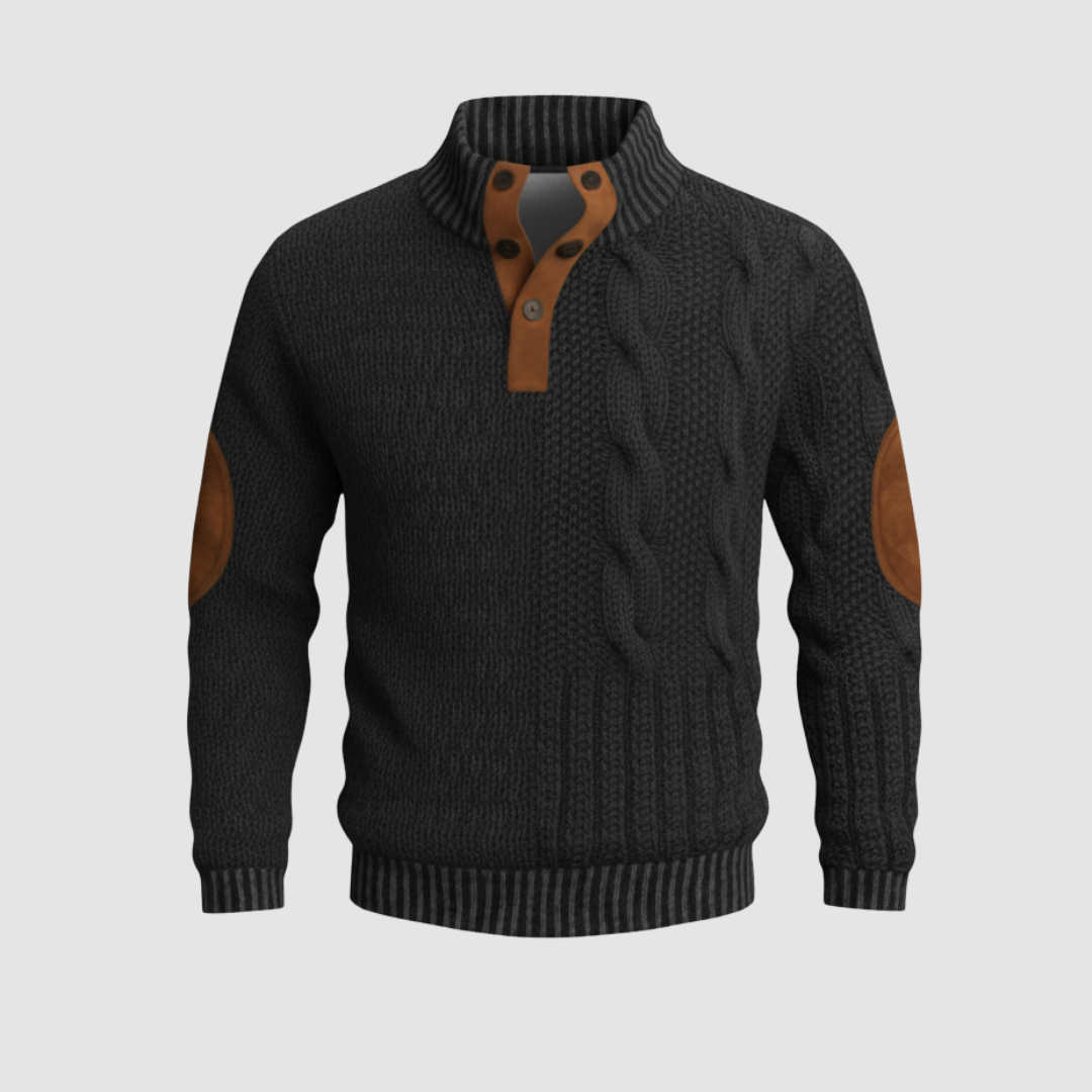 Men's Sweater with High Collar and Suede Details