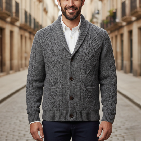 Men's Soft Polyester Shawl Collar Cardigan | Stylish Button-Up Winter Sweater 1