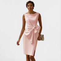 Abito midi da donna in raso | elegante abito da cocktail asimmetrico con fiocco frontale