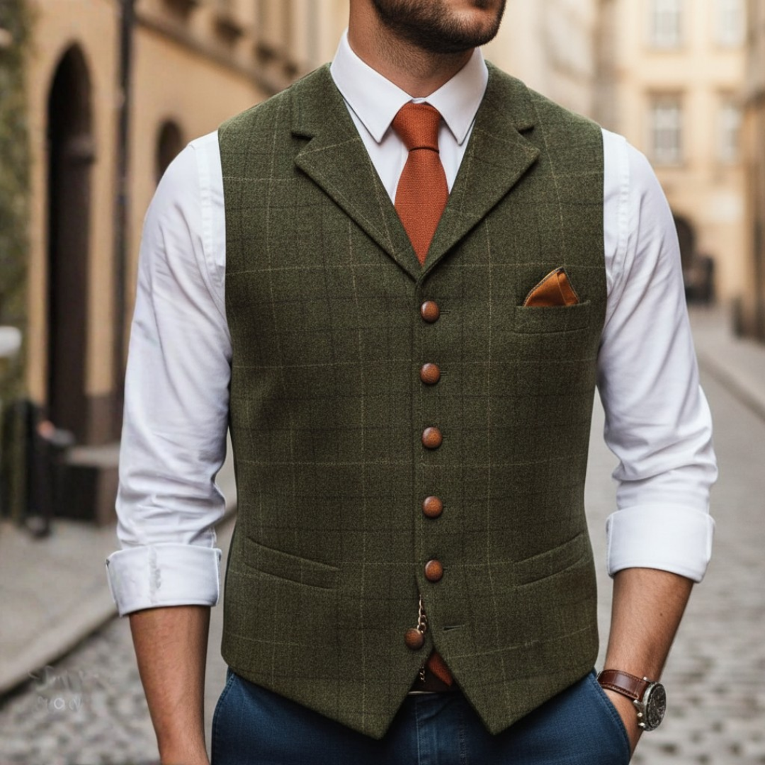 Elegant Men's Single-Breasted Check Waistcoat