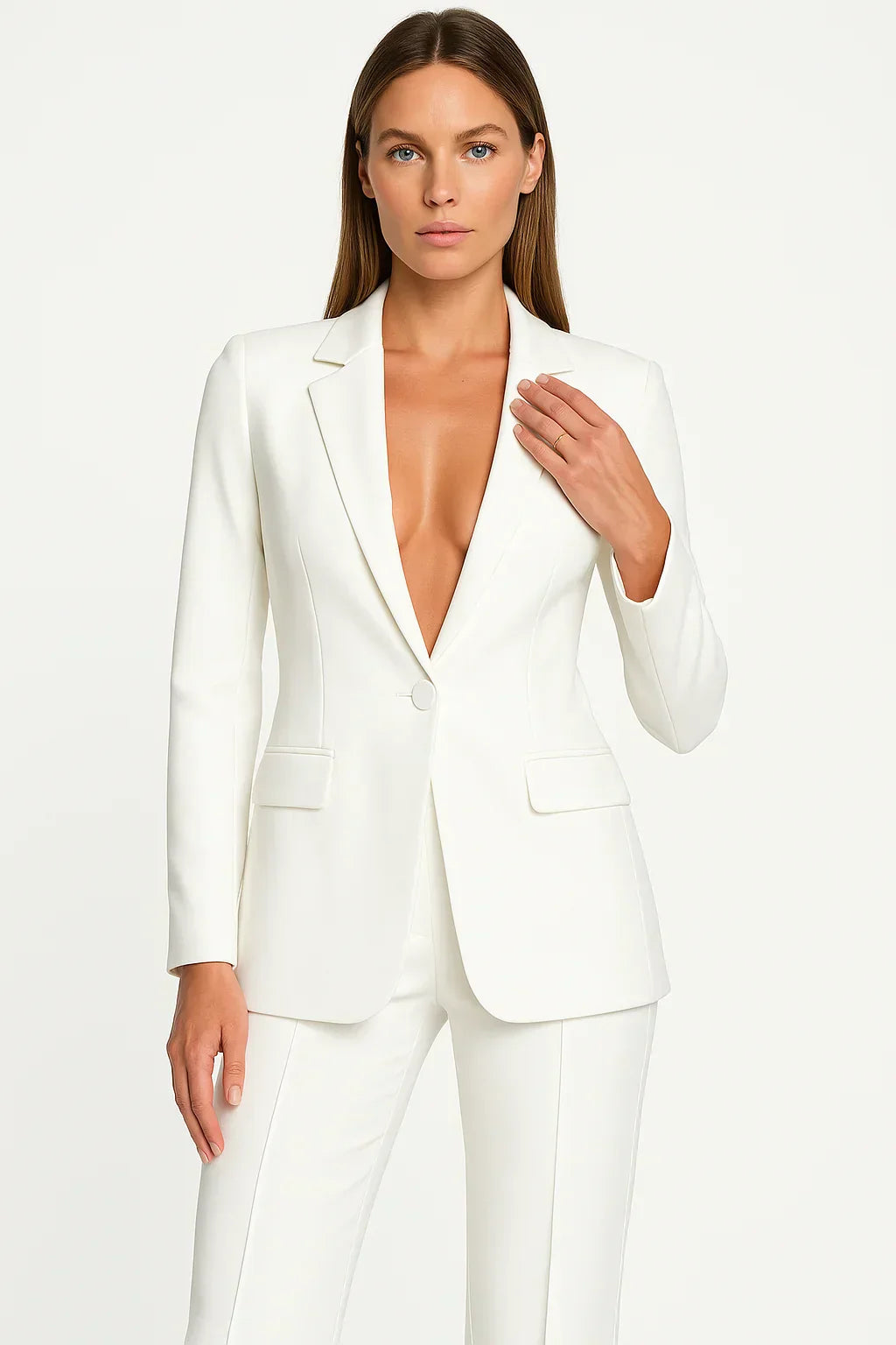Women's Slim Fit Velvet Blazer and Pants with Buttons