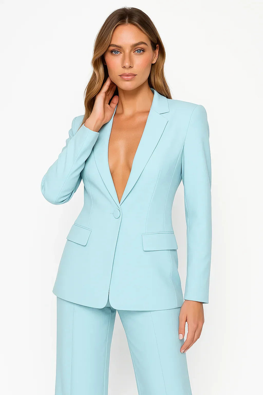 Women's Slim Fit Velvet Blazer and Pants with Buttons