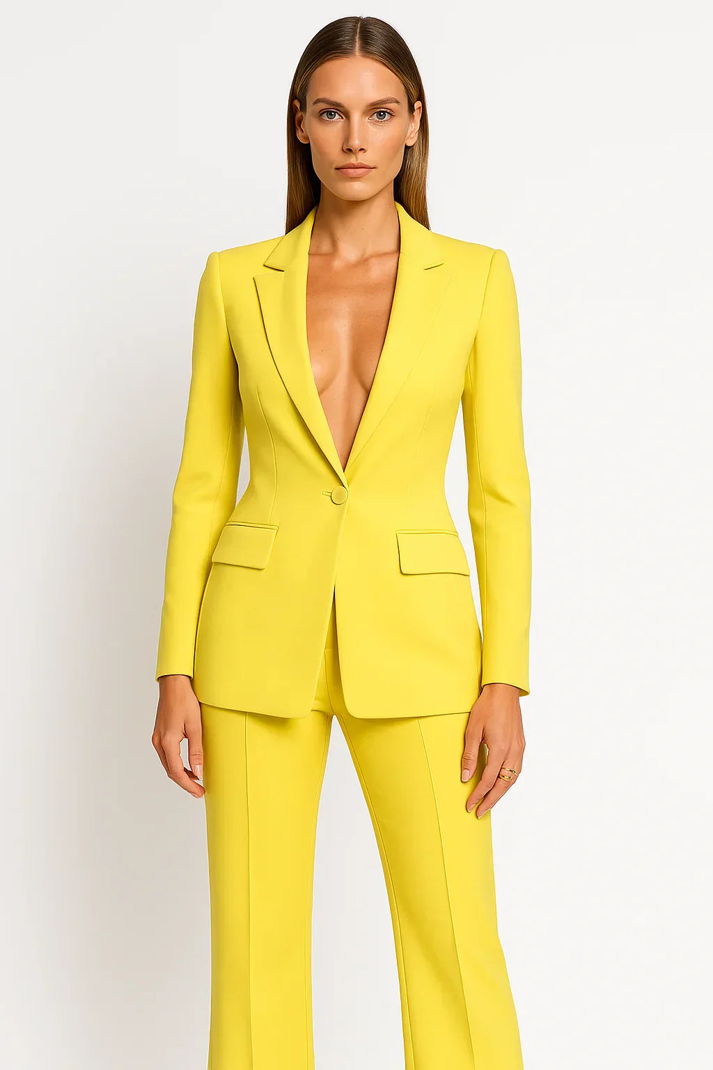 Women's Slim Fit Velvet Blazer and Pants with Buttons
