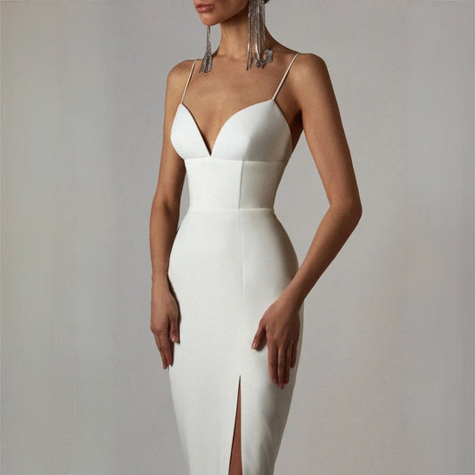 Women's Elegant Velvet Dress | Slim Fit V-Neck Evening Gown 1