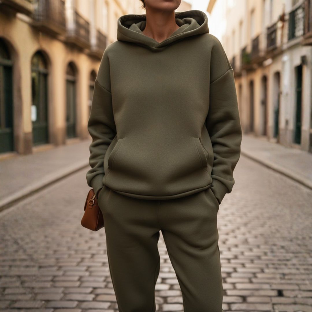 Women's Tracksuit with Hood in Elegant Sporty Mixed Fabrics