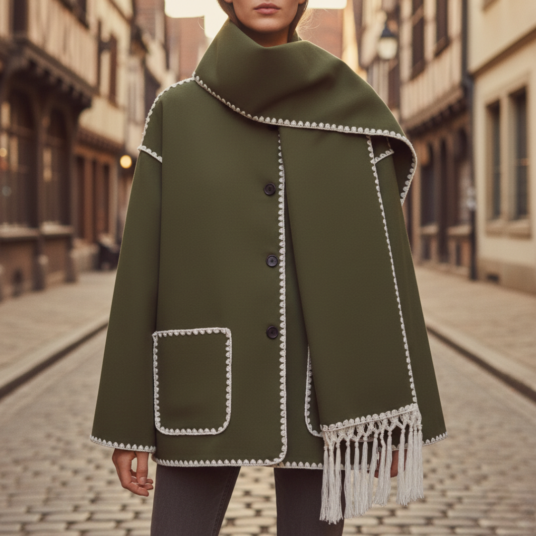 Women's Soft Blend Jacket with Embroidery and Scarf