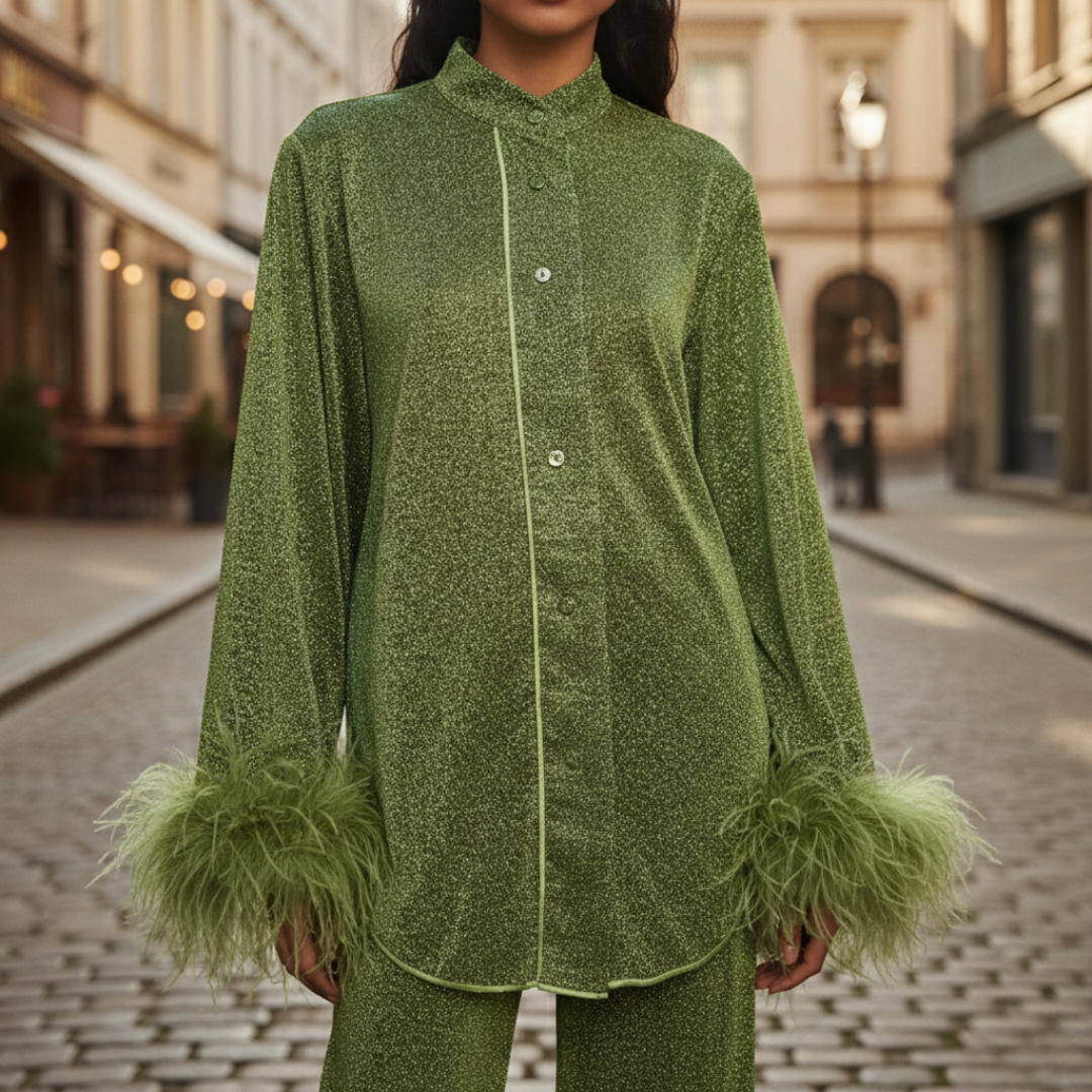 Women's Night Set with Feather Details
