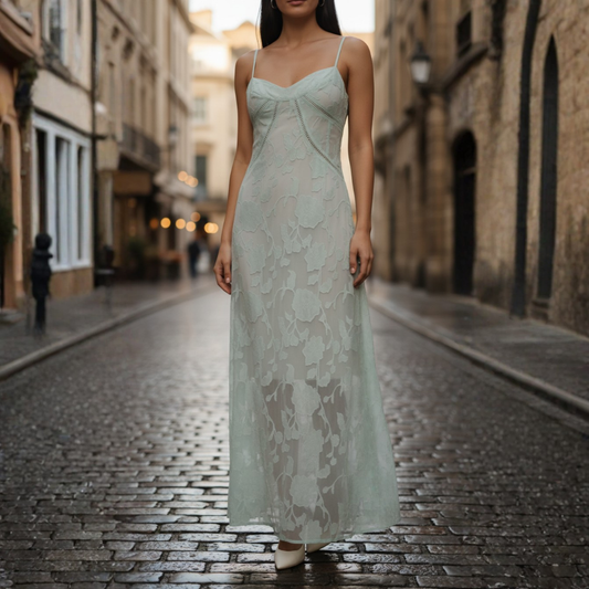 Women's Lace Maxi Dress | Elegant V-Neck Floral Long Dress 1