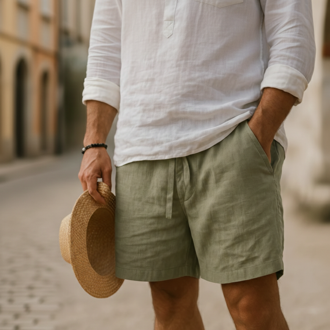 Men's Casual Bermuda Shorts Linen Cotton Stretch Drawstring