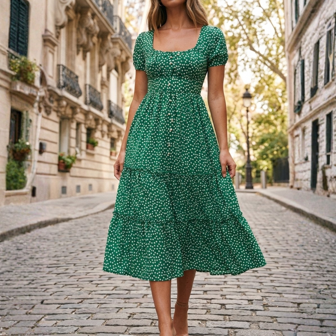 Women's Summer Floral Maxi Dress with Square Neckline