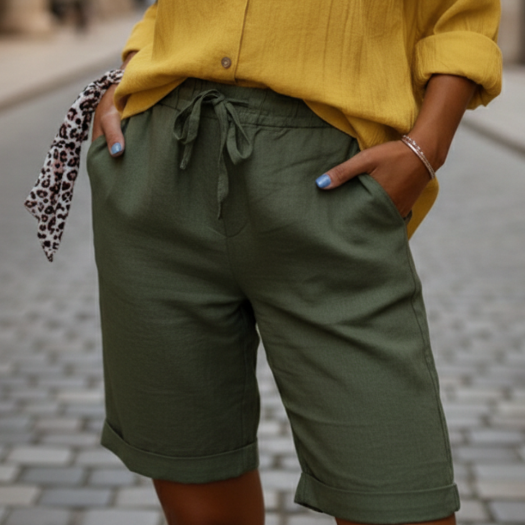 Women's Linen Blend Drawstring Shorts