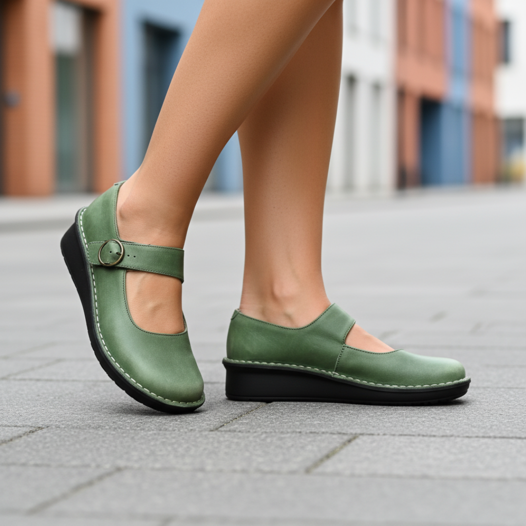 Women's Ballet Flats with Ankle Strap and Ergonomic Sole