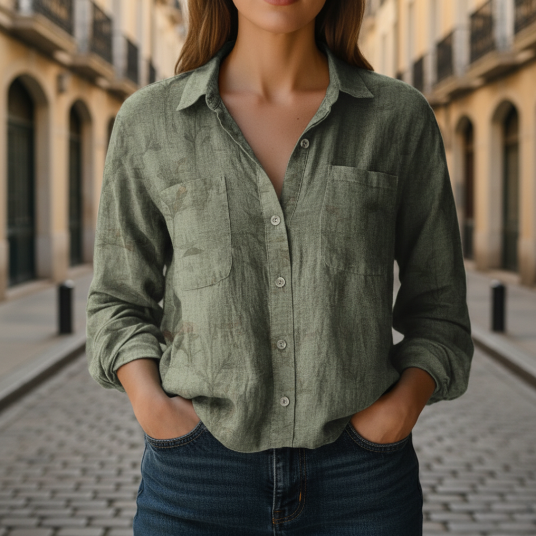 Women's Long Sleeve Shirt with Floral Pattern